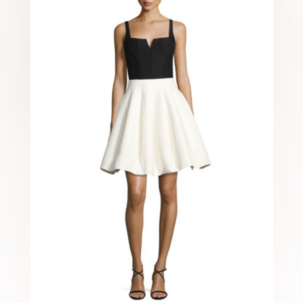Halston Heritage Sleeveless Geo-Neck Colorblocked Cocktail Dress